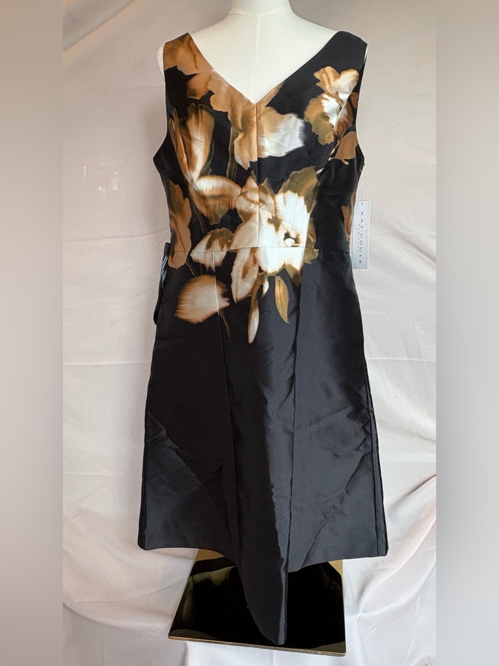 Kay Unger Black Dress with Gold Floral Print